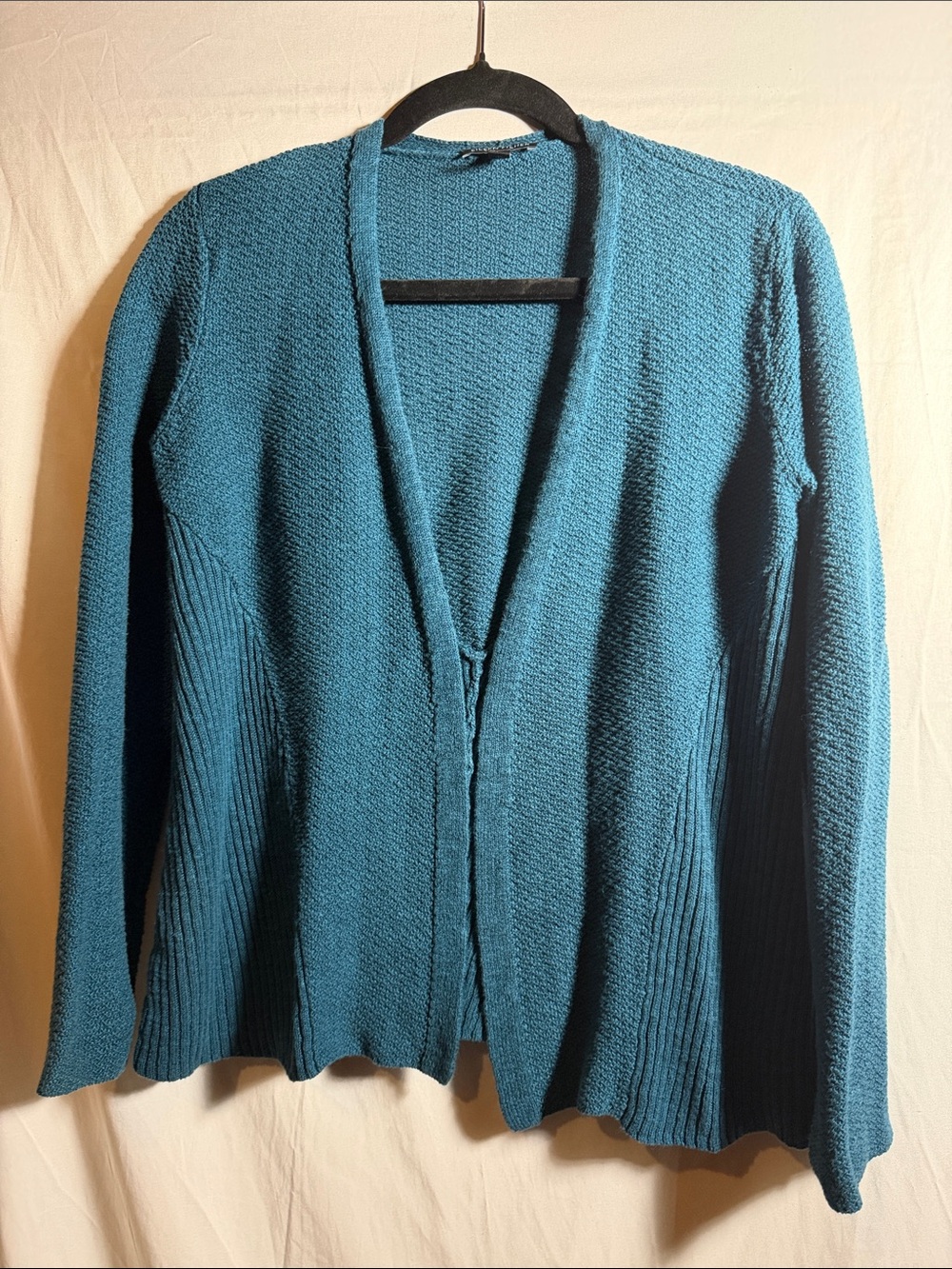 Eileen Fisher Organic Linen Open-Front Teal Knit Women's Cardigan